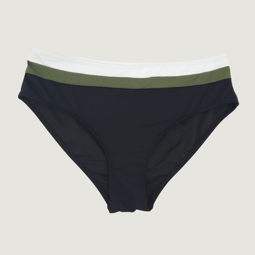 DACI Mid Rise Bikini Bottom Medium Black Olive‎ Green White Colorblock Stretch